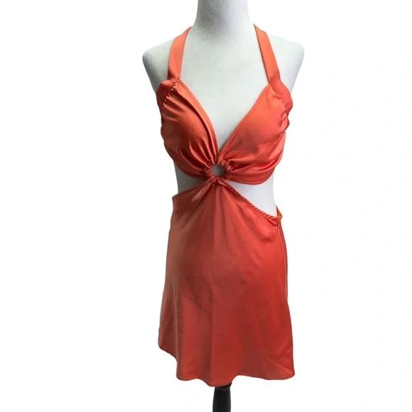 PEPPERMAYO Elegant Coral Halter MINI Dress Size 6 - Picture 6 of 9